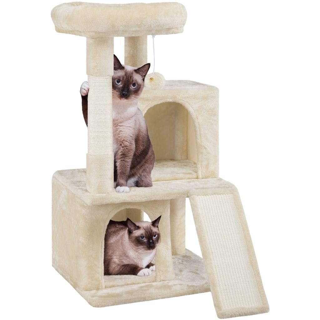 Yaheetech Kratzbaum Stabiler Katzenbaum 91 cm Katzenkratzbaum mit 2 Häuschen Sisal-Kratzstangen und Kuschelige Spielball Kletterbaum für Katzen, ...
