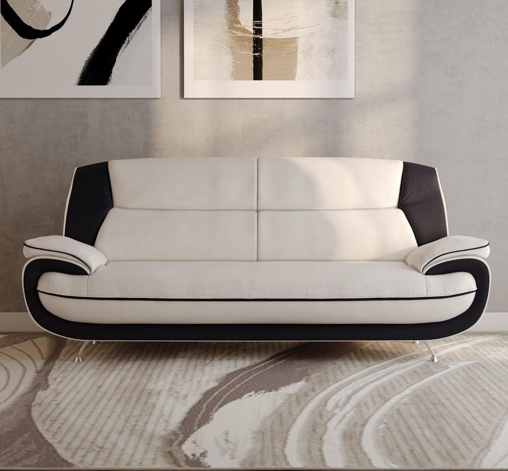 Kaiser Möbel Sofa 3-Sitzer, Stoff Soft, Weiß + Schwarz, Palermo