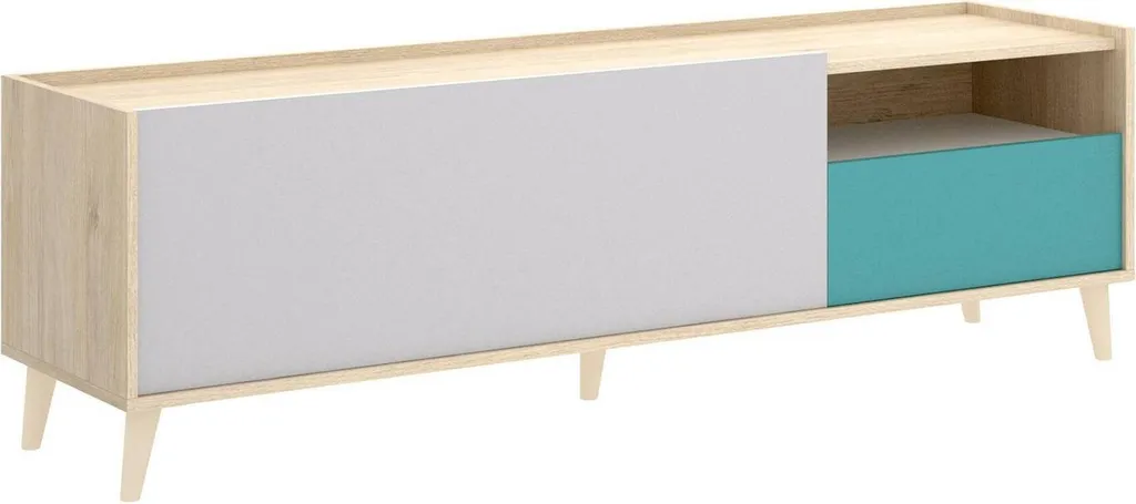 Banc TV en Bois Chêne Marron Axterix 155 cm avec Grand Tiroir Central