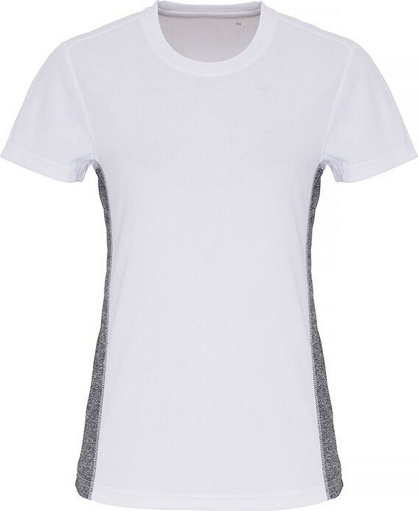 TriDri Damen Performance T-Shirt mti Kontrast-Einsatz, kurzärmlig RW6540 (M) (Weiß/Schwarz meliert)