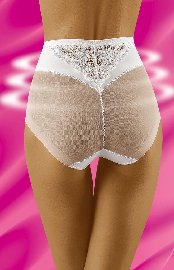 Wolbar Damen Slip hoher Bund Shapewear Spitze Unterhose WB422, weiß, L