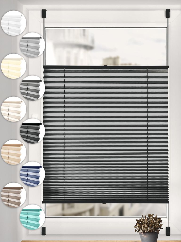 Sonello Plissee Klemmfix ohne Bohren 75cm x 140cm Schwarz Faltrollo Plisseerollo Jalousie für Tür & Fenster Blickdicht Sichtschutz Sonnenschutz F...