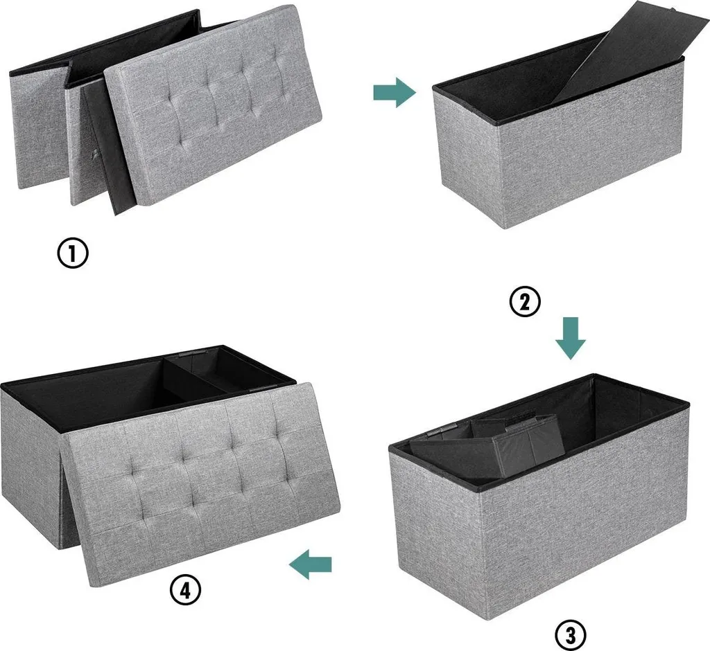 Banc ottoman pliable gris clair solution gain de place et rangement malin - 5