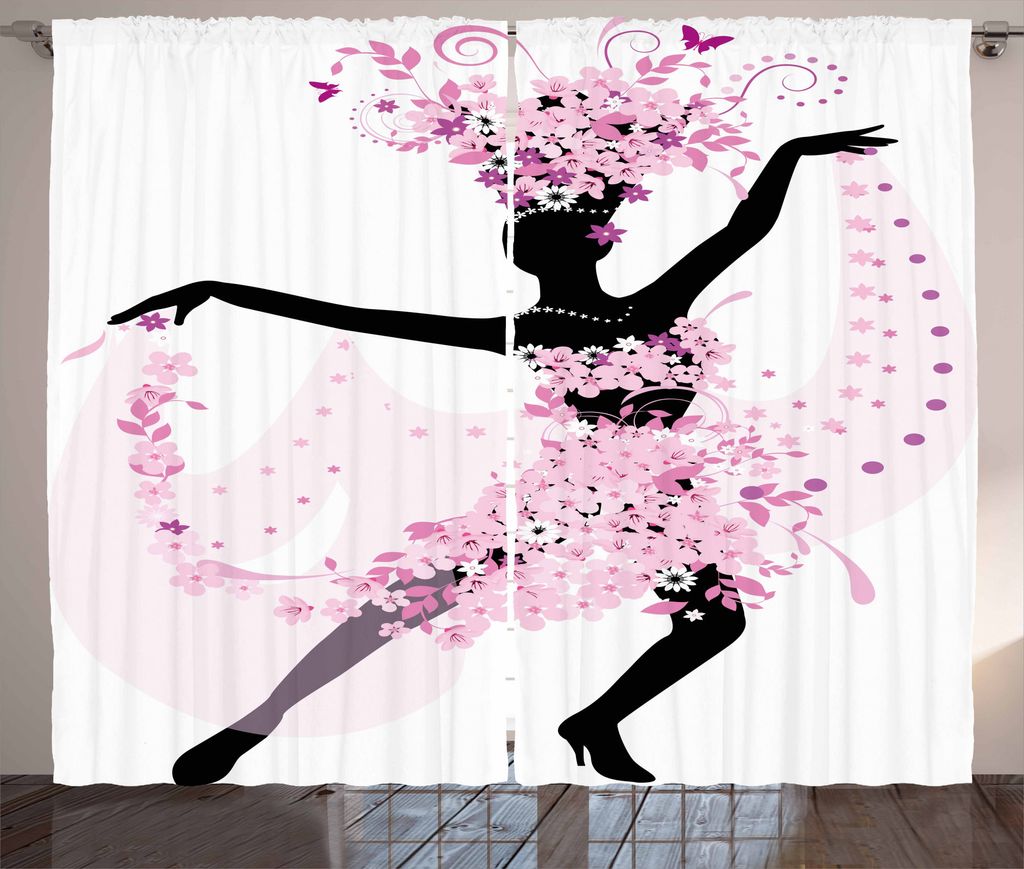 ABAKUHAUS Latein Rustikaler Gardine, Frau Tanzen Latino, Schlafzimmer Kräuselband Vorhang mit Schlaufen und Haken, 280 x 225 cm, Schwarz Rosa