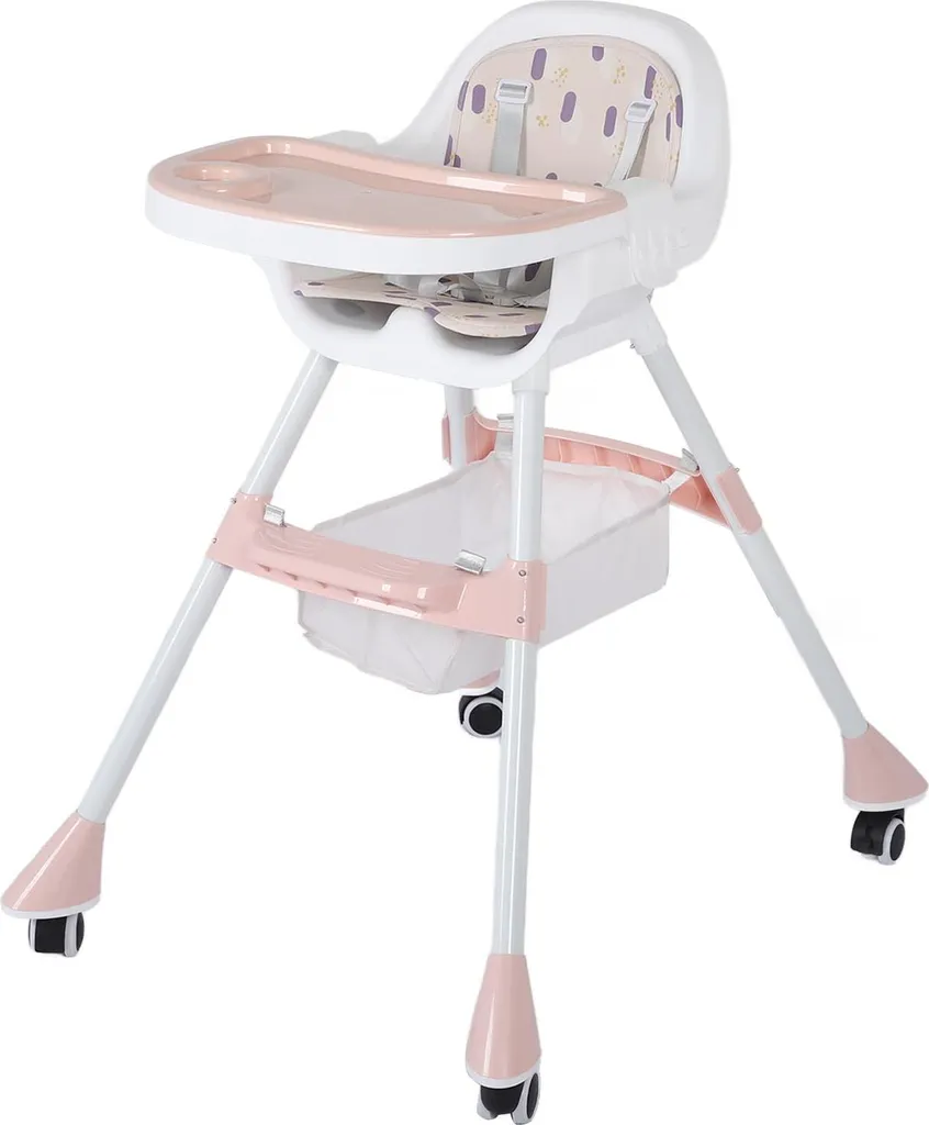 Chaise haute évolutive rose avec plateau pour repas de bébé sereins