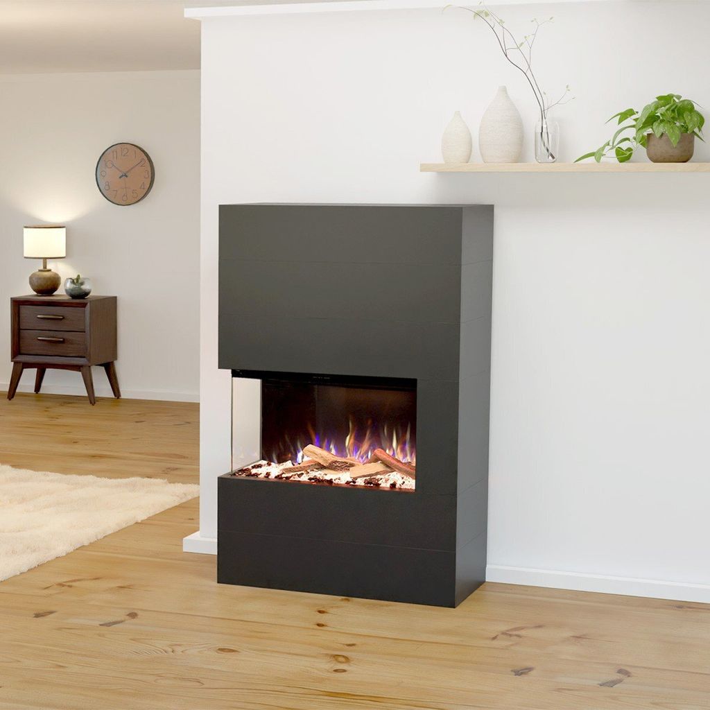 Glow Fire Elektrokamin 'Portia ' Linksoffen| LED Standkamin in grau mit Heizung (1500 W) | HxBxT: 140x90x45 cm