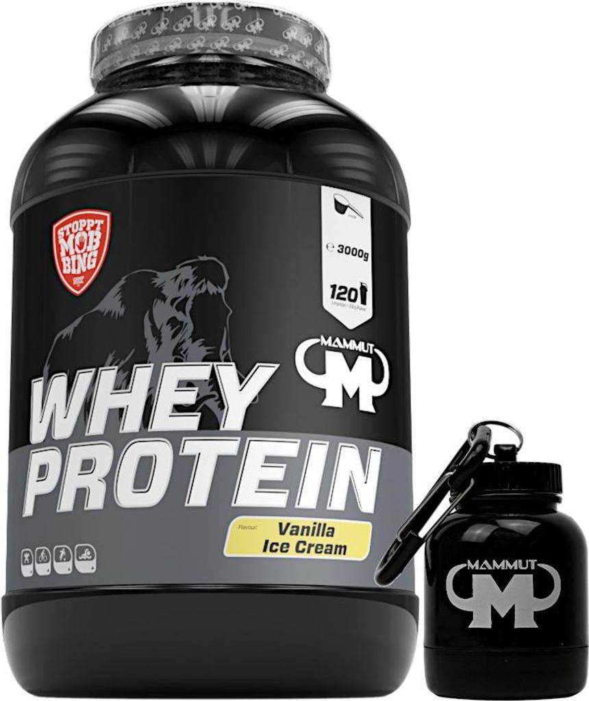 Mammut Nutrition - Whey Protein 3000 g Dose - 120 Portionen Eiweiß + GRATIS Powderbank, Geschmack: Vanilla Ice Cream