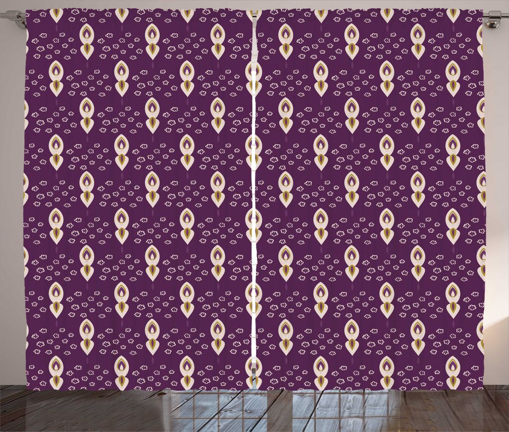ABAKUHAUS Nicht-gerade Weiss Rustikaler Vorhang, Retro abstrakte Motive, Wohnzimmer Universalband Gardinen mit Schlaufen und Haken, 280 x 225 cm, P...
