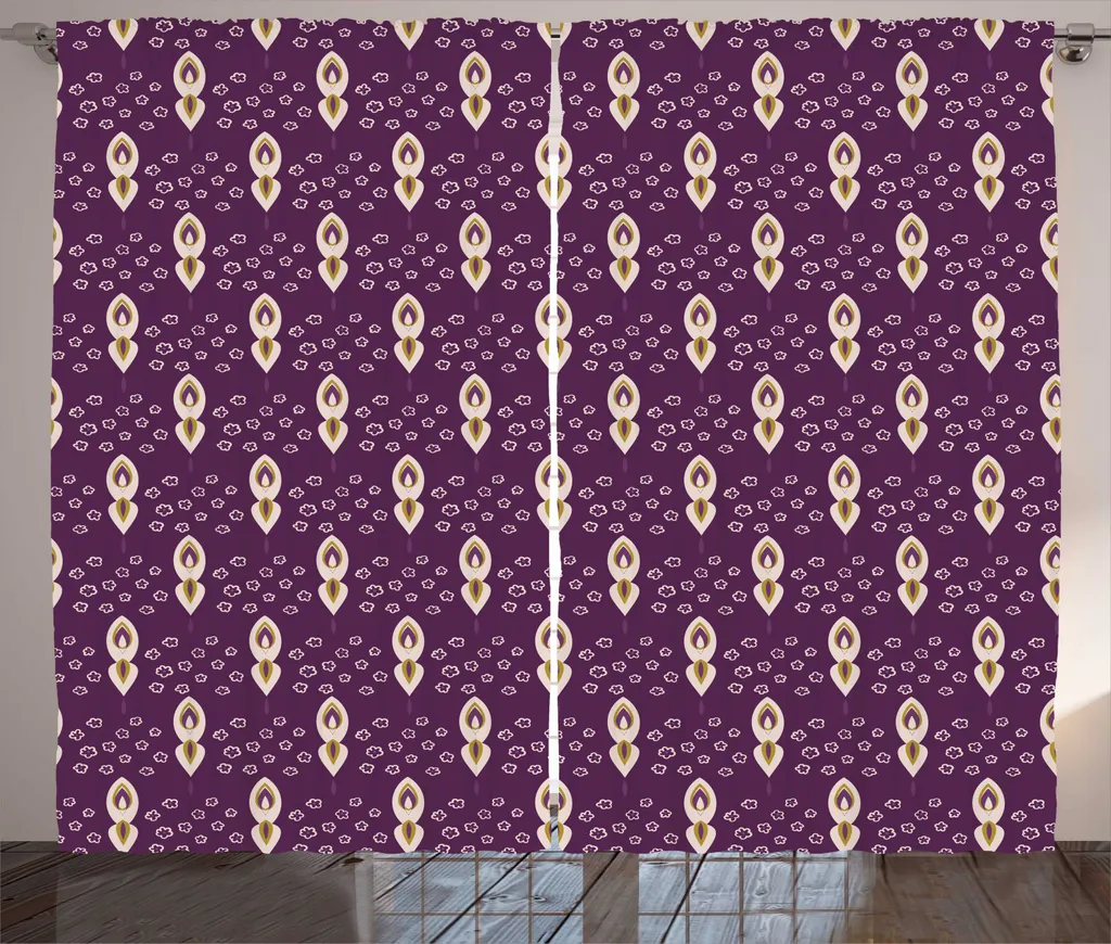 Rideau de Salon Universel 280 x 225 cm Design Abstrait Prune Kaki