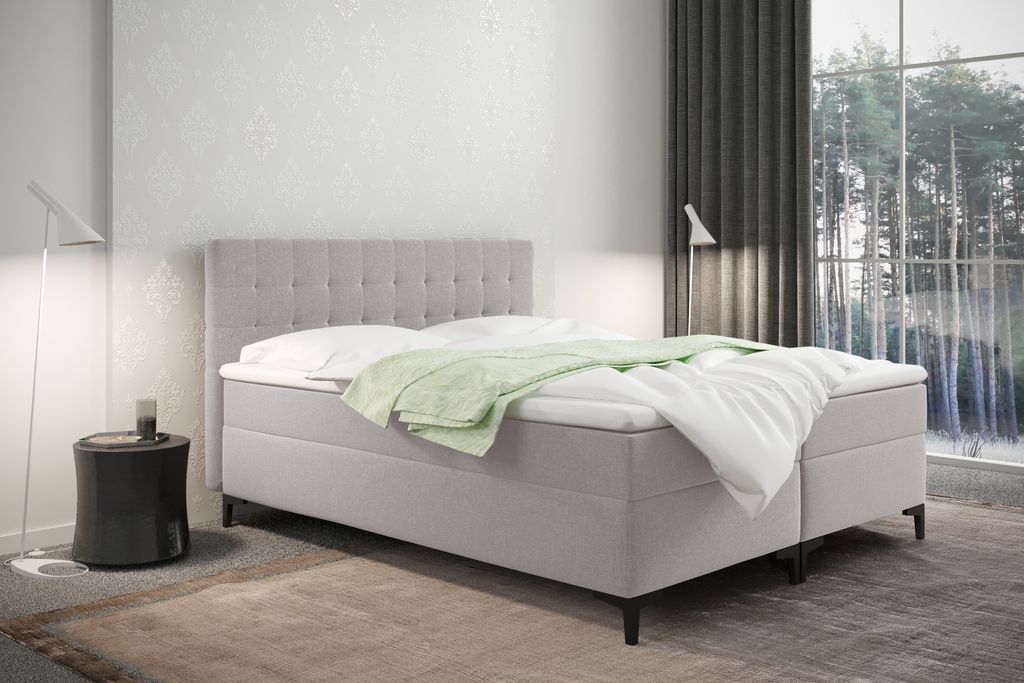 Kaiser Möbel Boxspringbett mit bettkasten und matratze Denver stoff Muna Beige 200x200 cm