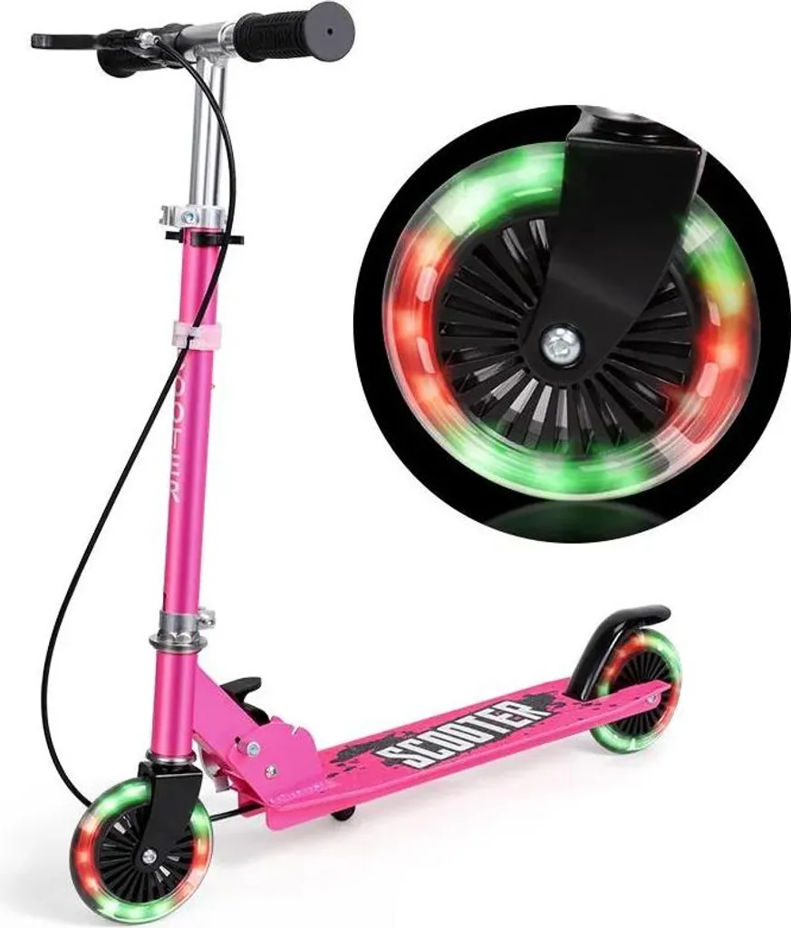 Kickscooter enfant pliable rose avec double freinage et guidon ajustable