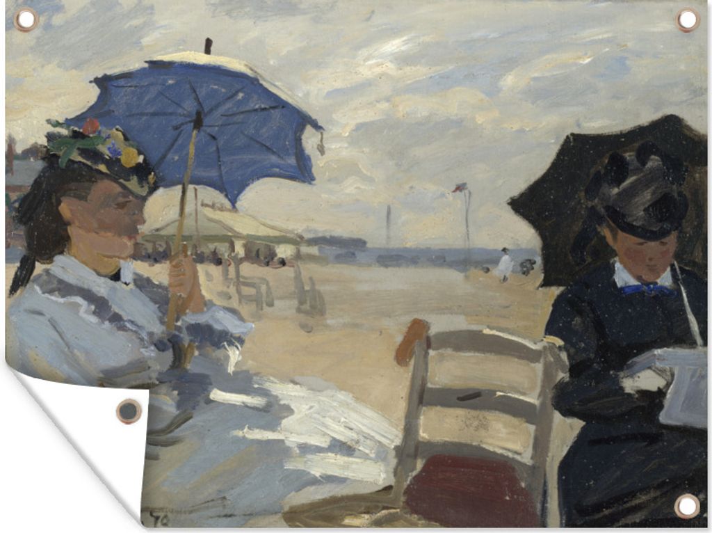 MuchoWow 120x90 cm Outdoor-Poster Gartendeko Sichtschutz Garten Poster für den Garten Der Strand von Trouville - das Gemälde von Claude Monet