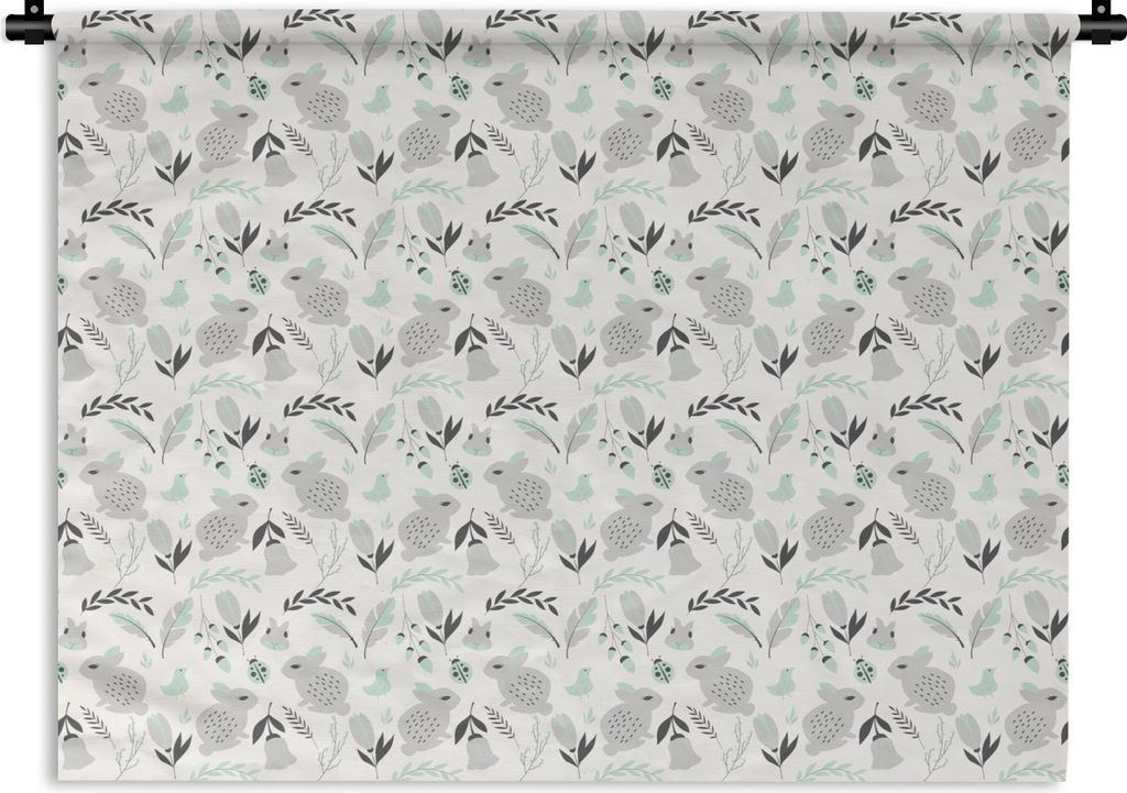 MuchoWow Wandteppich Wandbehang Kaninchen - Muster - Frühling 120x90 cm Tapisserie Dekoration Wandtuch - Wohnen - Aufhänger für die Wand
