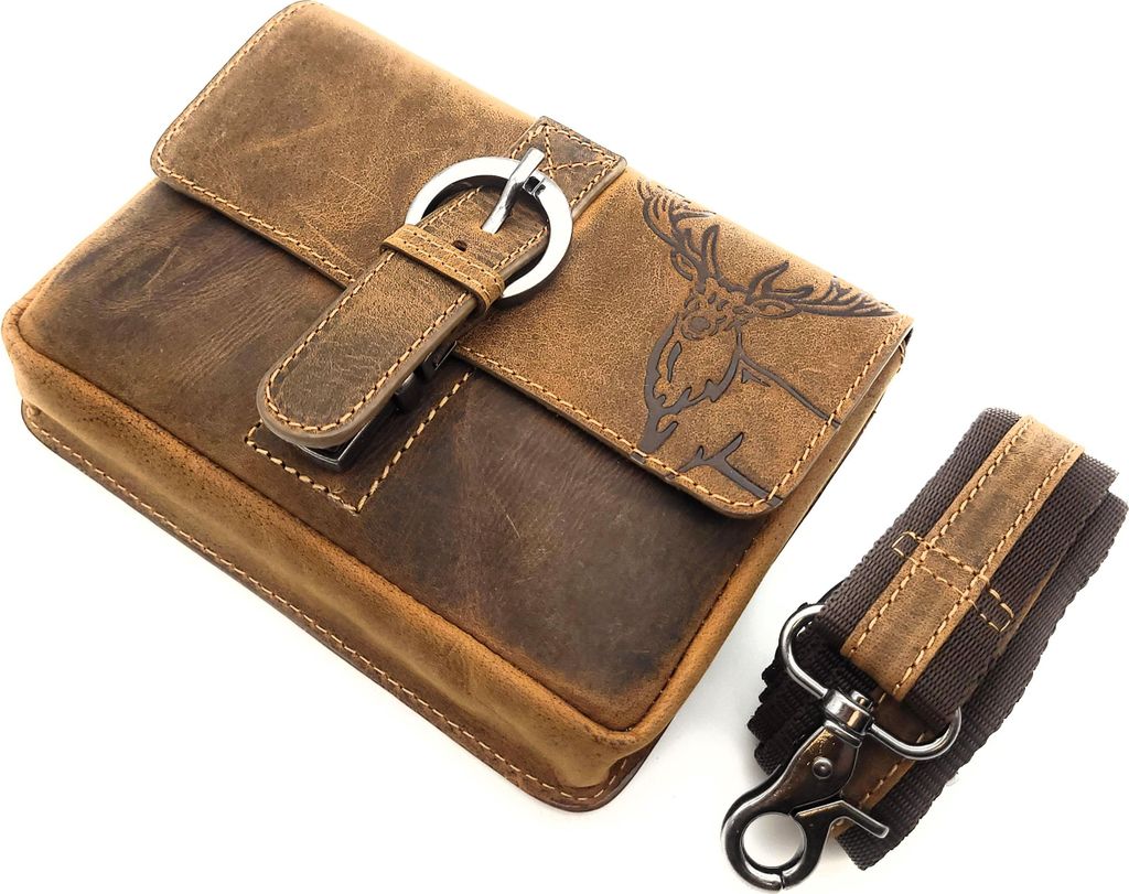 Jockey Club echt Leder Gürteltasche Bikertasche Jagdtasche Hüfttasche Bauchtasche Hirsch mit Gurt
