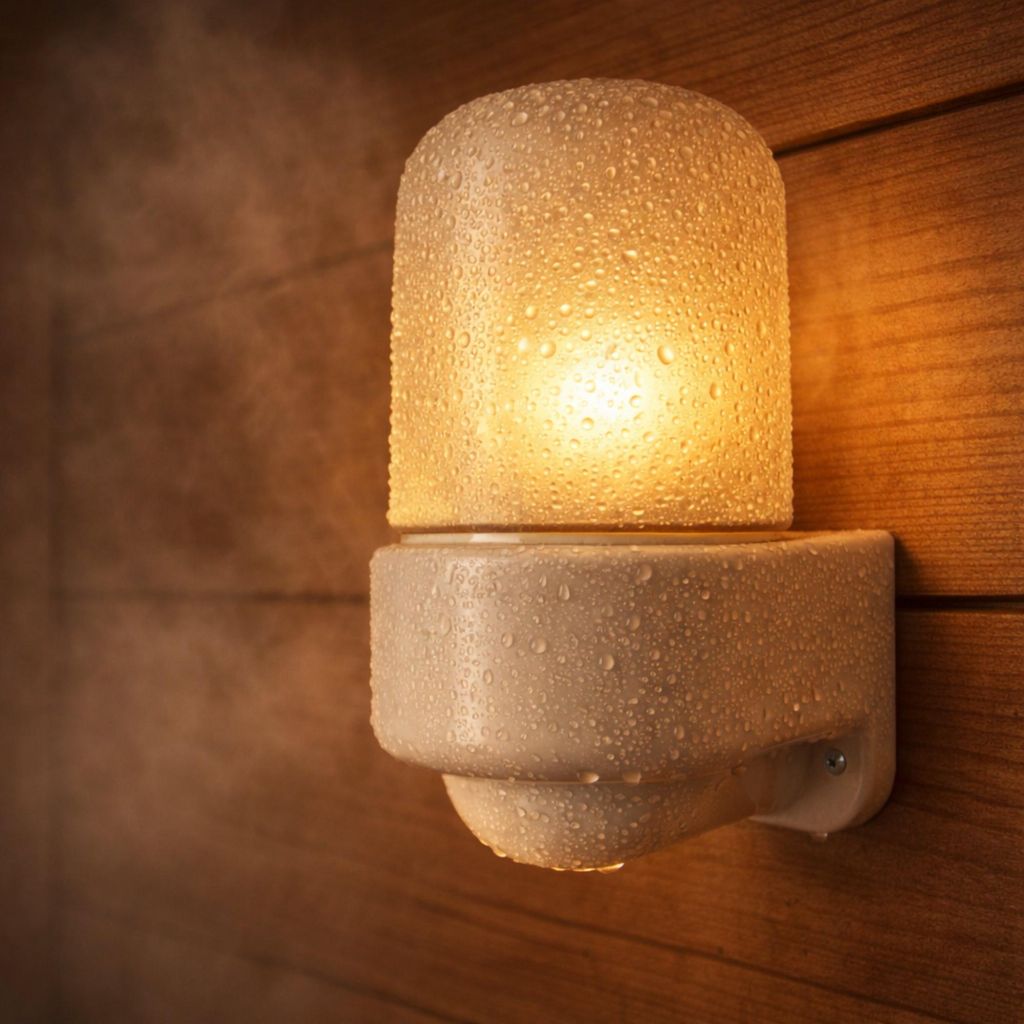 Porzellan Sauna Wandleuchte E27 IP54 mit Glaskuppel