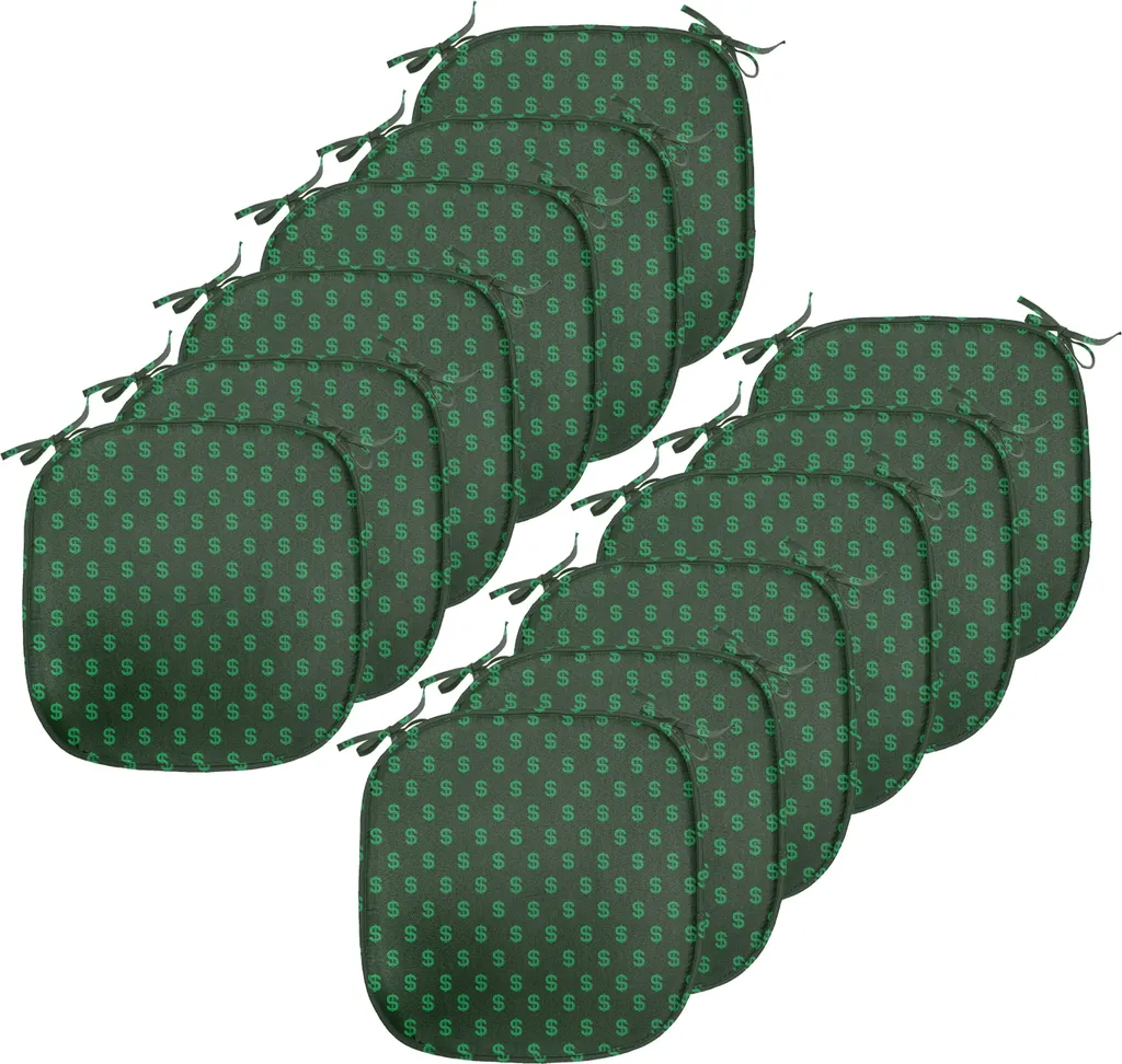 ABAKUHAUS Cuscini imbottiti per sedie da sala da pranzo, simboli monetari degli Stati Uniti, cuscini decorativi impermeabili con cinturini per sedie da cucina, 40 cm x 40 cm, confezione da 12, verde cacciatore, verde lindo