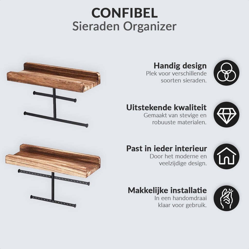 Confibel organizér na šperky - Stojan na šperky - Sada s 2 Obrázok produktu 2