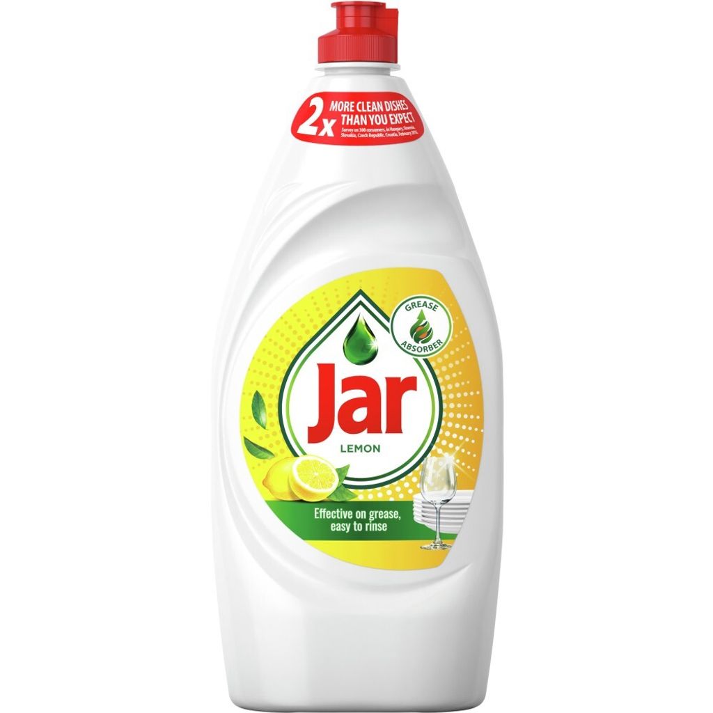 A bottle of Jar dish soap with lemon scent.