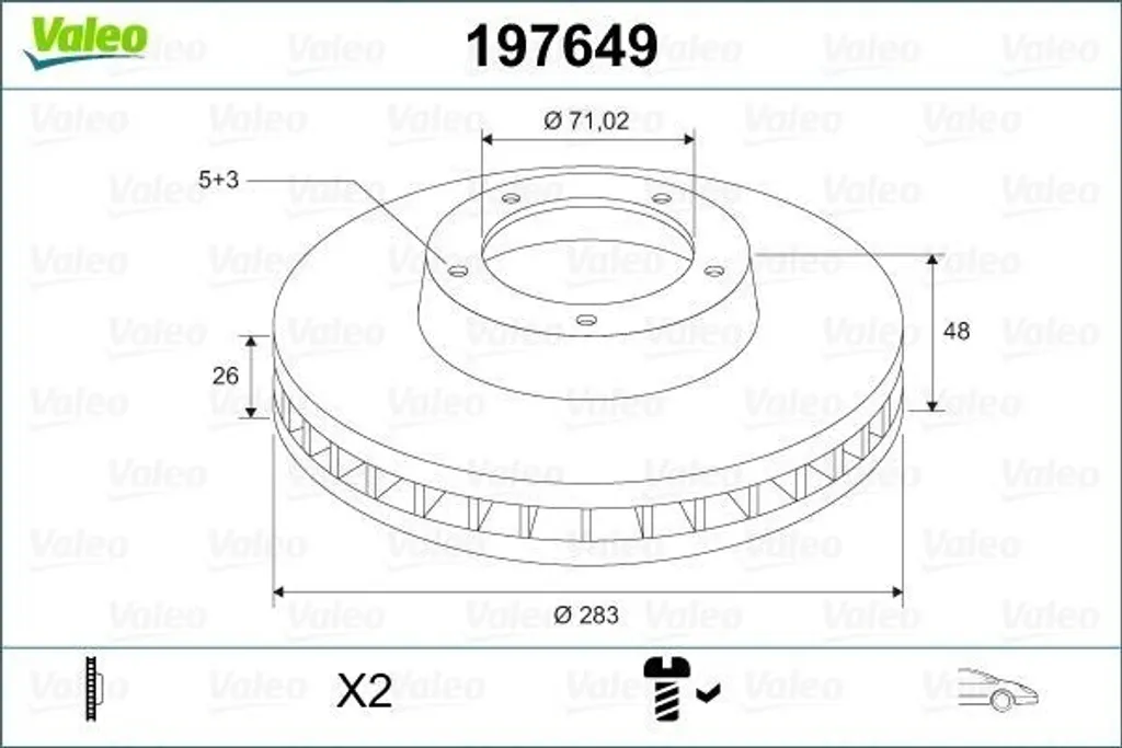 Valeo 197649 Disque de frein avant pour Peugeot 308 II et 308 III OE