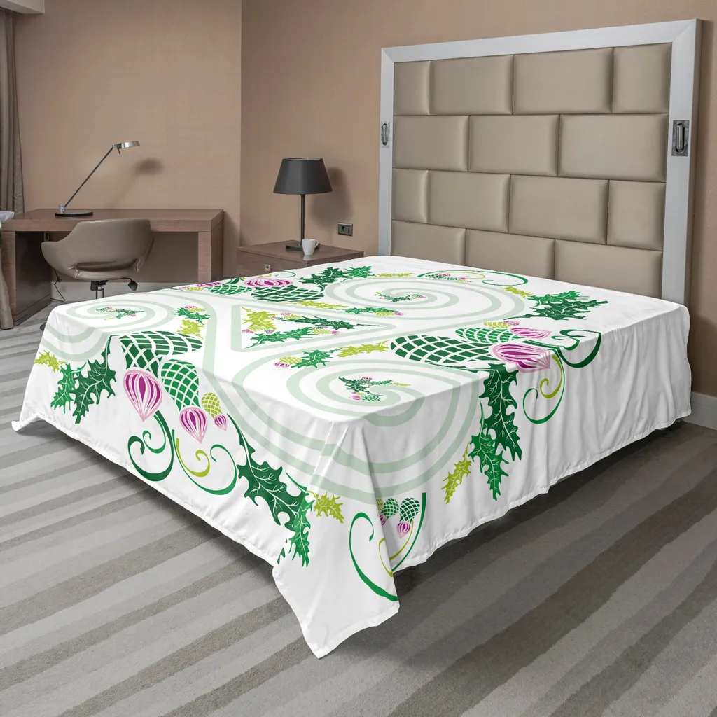 Drap plat doux triskèle central 260x228 cm en microfibre vert rose