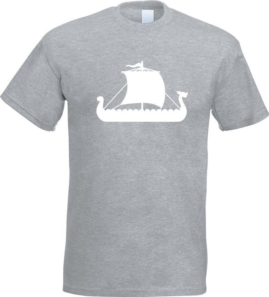 Kiwistar - T-Shirt - Graumeliert - Wikinger Schiff Drachenboot Motiv Bedruckt Funshirt Design Print - mit Motiv Bedruckt - Funshirt Design - Sport ...