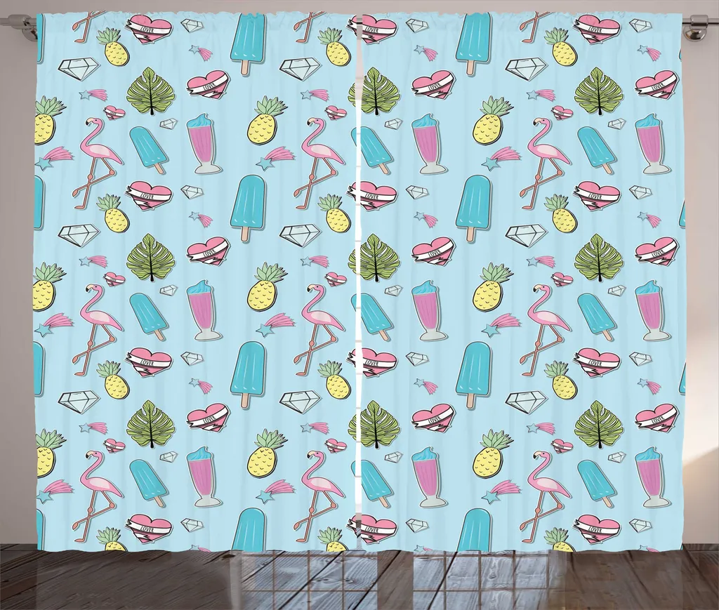 Rideaux de Salon Universels Motif Flamingo et Ananas 280x225cm Été