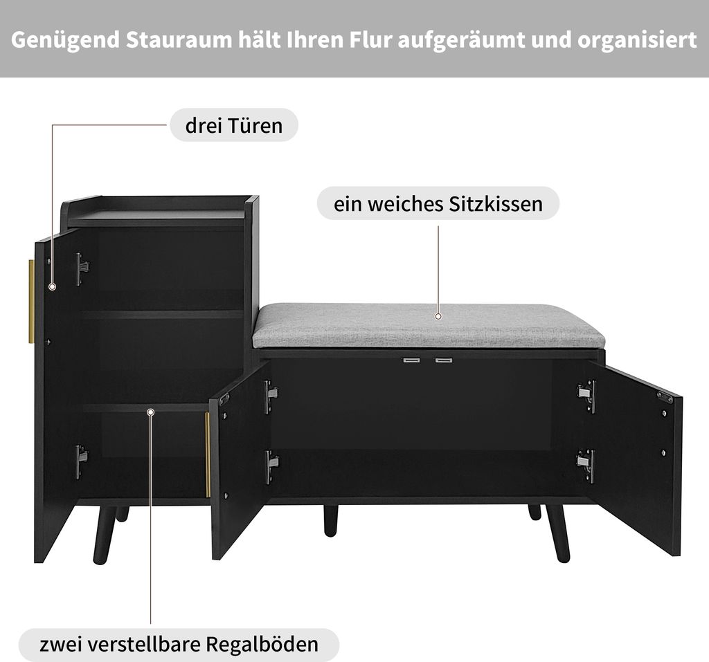 Merax Schuhbank gepolstert Schuhregal mit Sitzbank und Produktbild 3