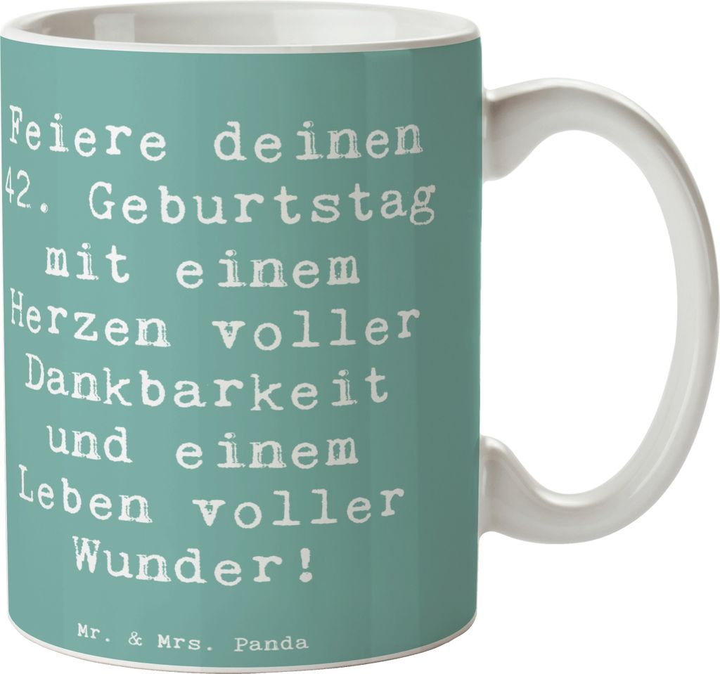Mr. & Mrs. Panda Tasse Spruch 42. Geburtstag Wunder - Meeresbrise - Geschenk, Glückwunsch, von Herzen, Freude, Happy Birthday, hohe Qualität, cap...