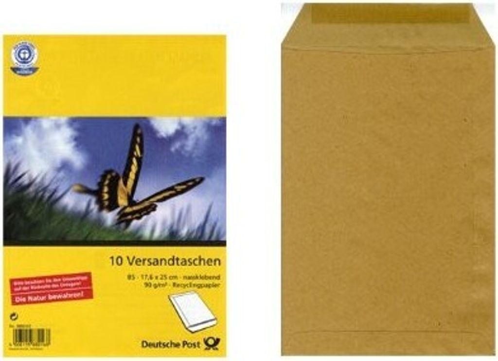 10 Versandtaschen B5 - ohne Fenster - braun - blauer Engel - nassklebend