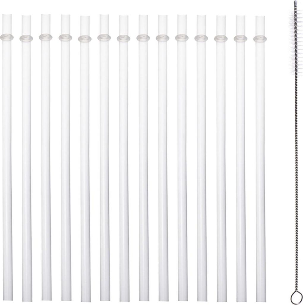 8 Zoll transparente, wiederverwendbare Ersatz-Trinkhalme aus Kunststoff für 12 oz und 16 oz Einmachgläser, Set mit 12 Strohhalmen mit Reinigungsb...
