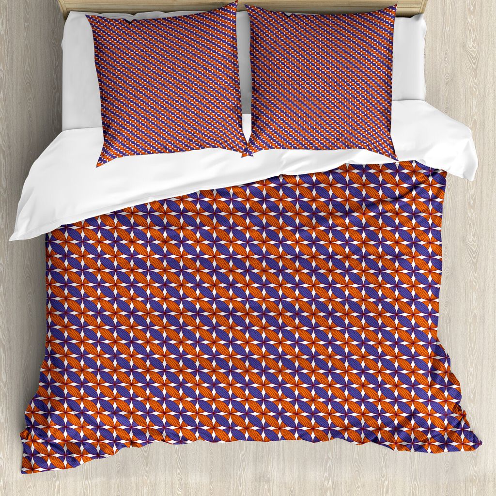 ABAKUHAUS Orange Blue Bettbezug Set für Einzelbetten, Bicolor Floral Grid, Milbensicher Allergiker geeignet mit Kissenbezug, 200 cm x 200 cm - 80 ...