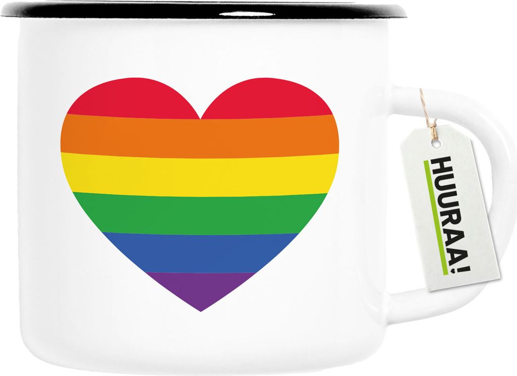 Huuraa Emaille Tasse Regenbogenflagge LGBT+ Pride Flag 300ml Vintage Campingbecher Geschenkidee