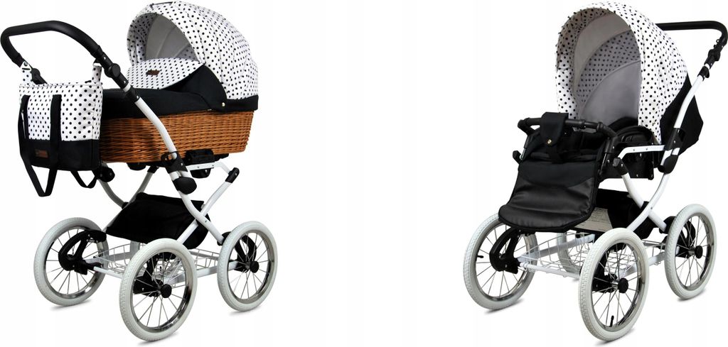 Babylux Classic White | 2in1 Kinderwagen Set | Black Dots | Kombikinderwagen | Kinderwagenset |