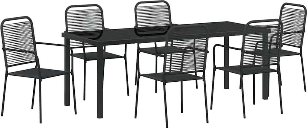 vidaXL Garten Essgruppe 7 pcs Schwarz Pulverbeschichteter Stahl