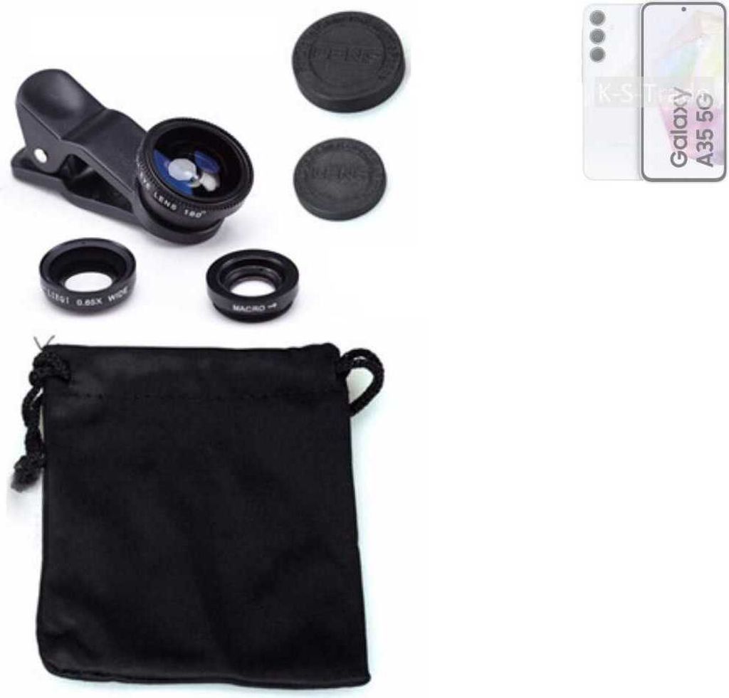 K-S-Trade Smartphone Kamera Linsen Set Kompatibel mit Samsung Galaxy A35 5G 3in1 Clip-On Kamera Adapter Macro Weitwinkel FishEye Fischauge Objektiv