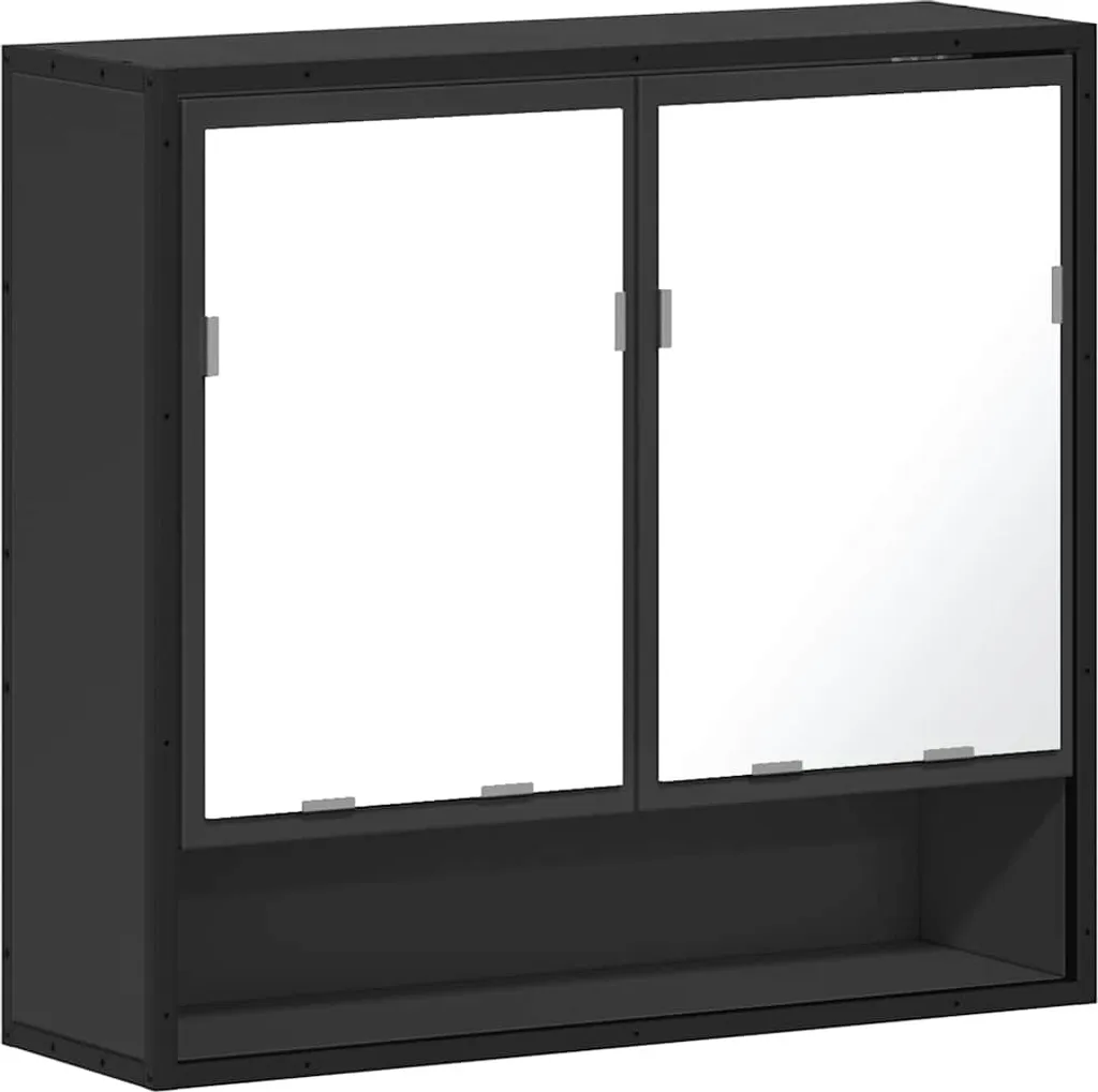 Armadio a specchio nero 65x20x60 cm in materiale ligneo - 1