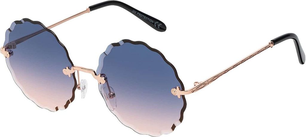 Damen Sonnenbrille Rund Form Designer 80er Modern Urlaub Sommer Strand 30572 Blau/Rosa