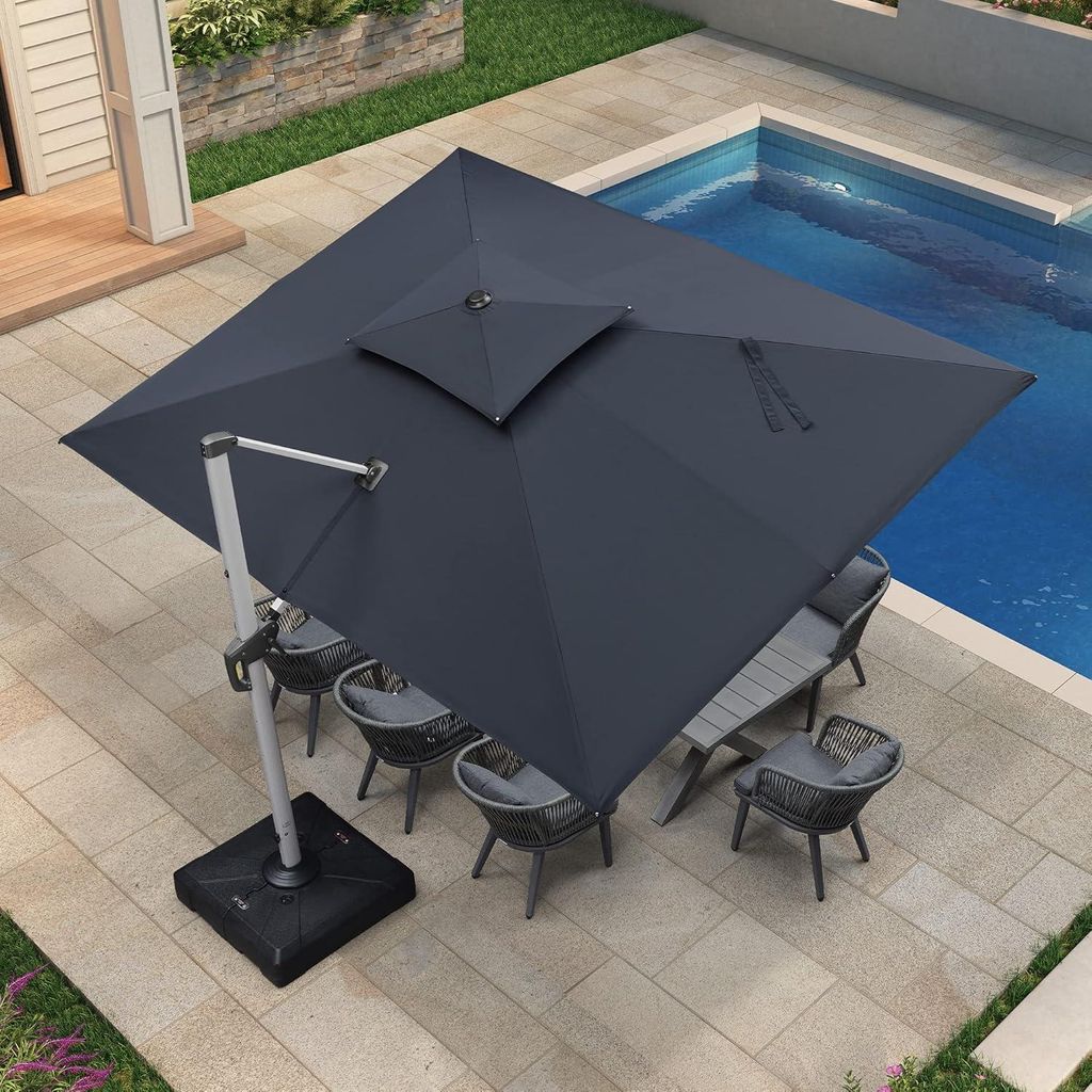 PURPLE LEAF Ampelschirm Rechteckiger 270 x 365 cm Sonnenschirm Groß Stabil Terrassenschirm 360°Rotation, für Garten,Terrasse, Pool Sonnenschutz ...