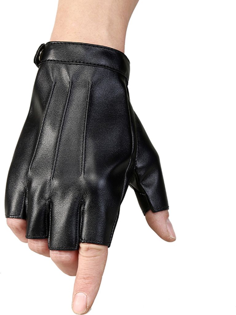 Outdoor Half Finger Kunstleder Weiche Atmungsaktive Fahren Radfahren Männer Handschuhe-Schwarz