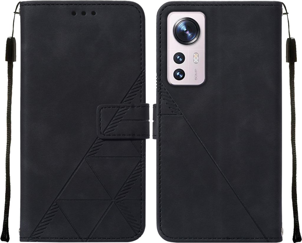 Xiaomi 12 Hülle, Schlank Prägung Flip Leder Kartenfächer Schutzhülle mit Ständer für Xiaomi 12 / 12s / 12X Schwarz