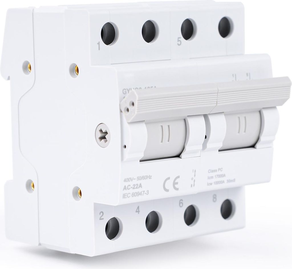 2-poliger 125A manueller Umschalt-Isolationsschalter mit Verriegelung – Dual Power Übertragungsschalter 400VAC auf DIN-Schiene