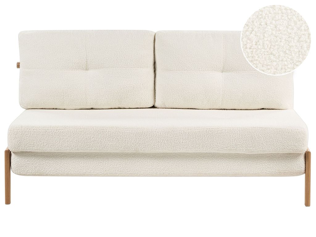 BELIANI 2-Sitzer Sofa Cremeweiß Bouclé Stoffbezug Gesteppt mit Schlaffunktion Hohen Metallbeinen Dicke Rückenkissen Freistellbar Wohnzimmer Schl...