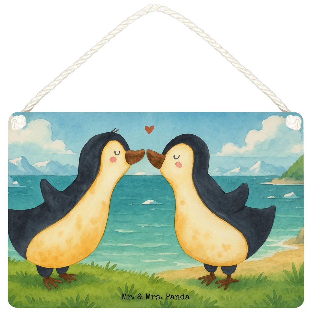 Mr. & Mrs. Panda Deko Schild Pinguine Kuss Design DIN A5 - Weiß - Geschenk, Freund, holzbild, Türschild, wandtafel, Freundin, für, Valentinstag,...