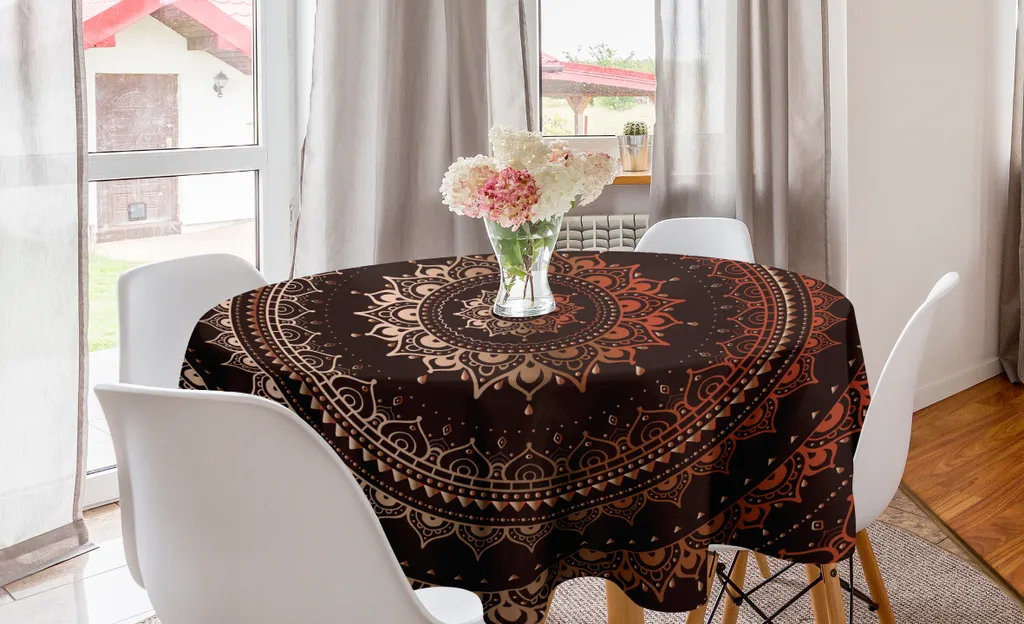 Tovaglia Rotonda Mandala Universo Marrone 150cm: Calore in Cucina