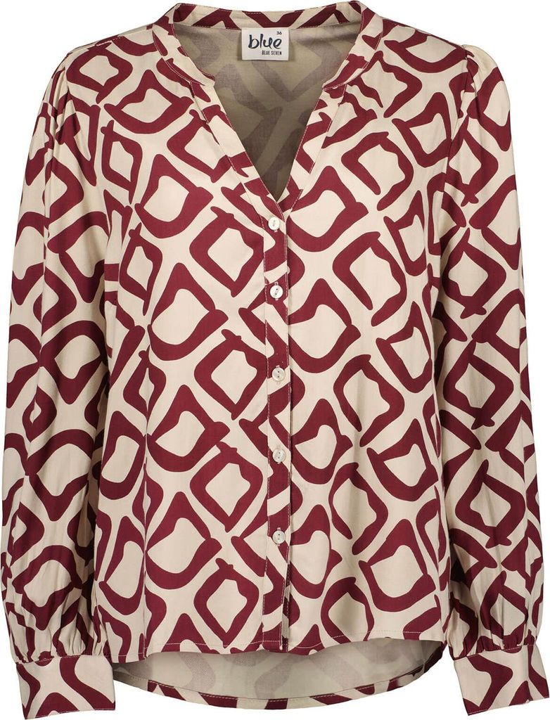 Blue Seven Damen Bluse mit Henley-Ausschnitt und Knopfleiste - Damenbluse mit Allover-Print in Kiesel Größe 38