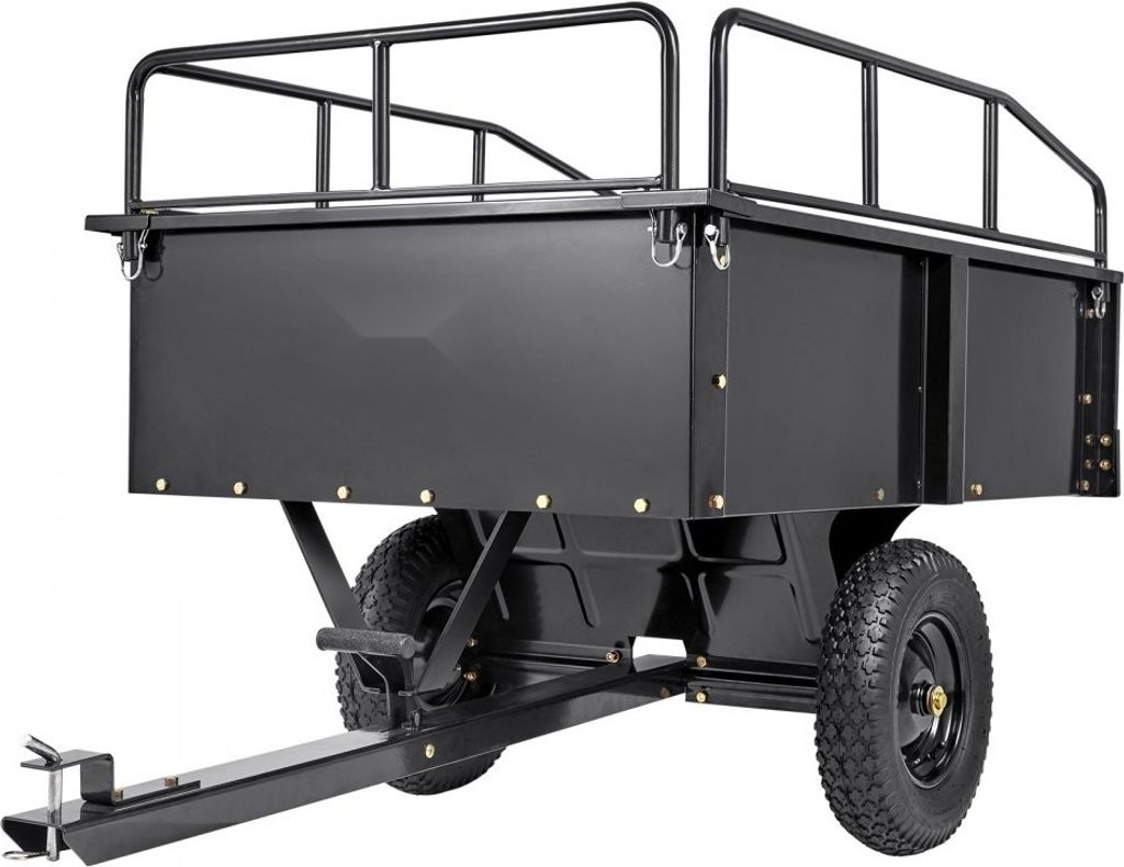 Schwerlastbarer Rasentraktor Kippanhänger - 340kg Tragkraft - Kippbare Ladefläche - Abklappbare Seitenwände - Schwarzer ATV UTV Anhänger