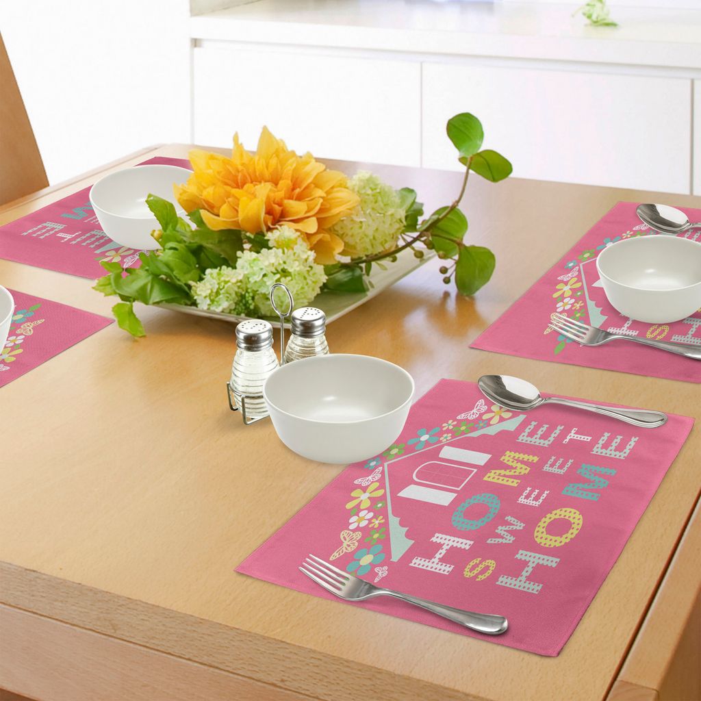 ABAKUHAUS Trautes Heim, Glück allein Platzmatten, Abstraktes Dach und Fenster umgeben durch Bunte Blumen und Schmetterlinge, Tiscjdeco aus Farbfes...