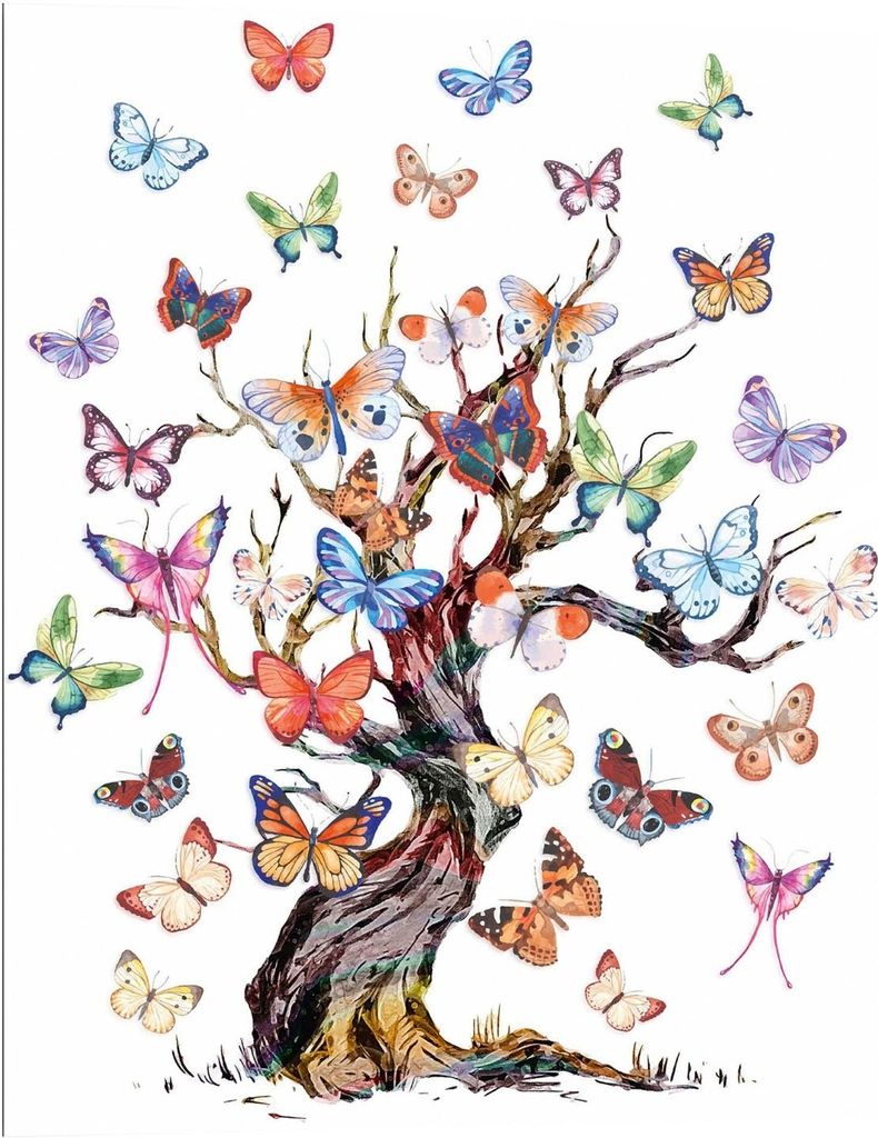 Wandbild - Mehrfarbig - 40 x 50 cm - Butterfly Tree