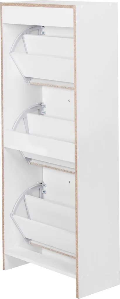 Armoire à chaussures BELLA - Meuble 3 compartiments rabattables blanc - 5