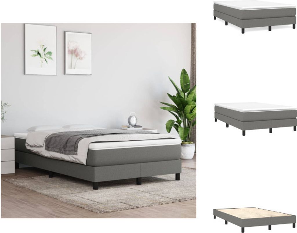 vidaXL Boxspringbett mit Matratze Dunkelgrau 120x200 cm Stoff - Betten & Bettgestelle